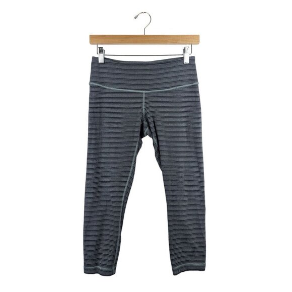 Lululemon Wunder Under Crop II Size 6 Textured Stripe Slate Deep Coal - Picture 1 of 9